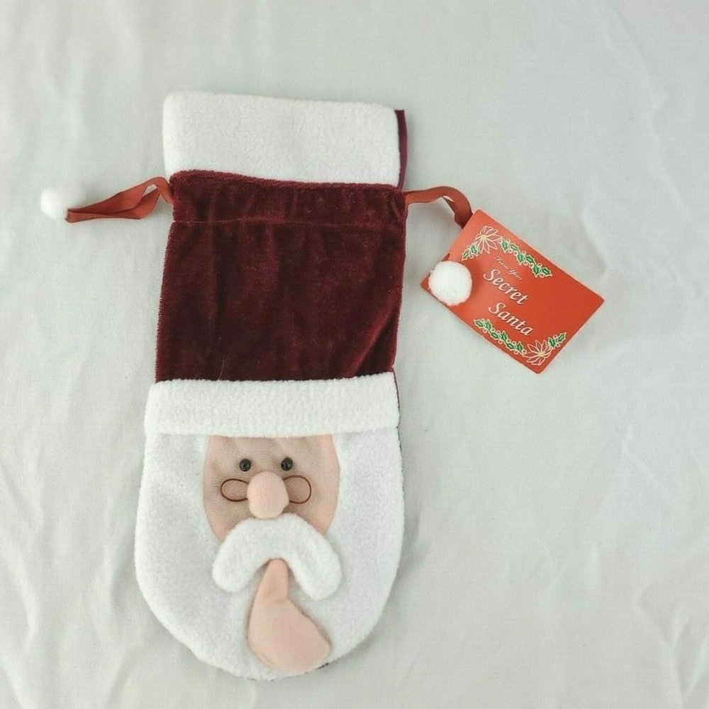 New 11" Fabric Secret Santa Plush Gift Bag Pouch New With Tags - Picture 1 of 5